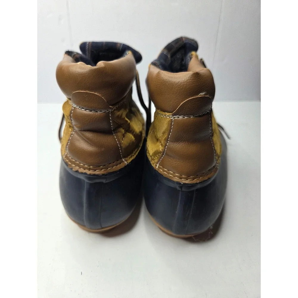 Skechers Womens Duck Boots Navy Brown Quilted‎ Nylon Rubber Lace Up Size 6